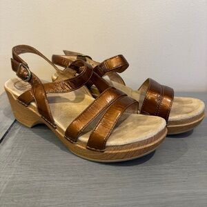 Dansko‎ Surraya Sandals Slingback Strappy Wedge Bronze Leather Womens EU41 US 10